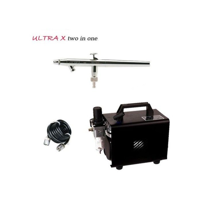 Paquete de aerógrafo Ultra X dos en uno (0,2/0,4 mm) + compresor RM 2600